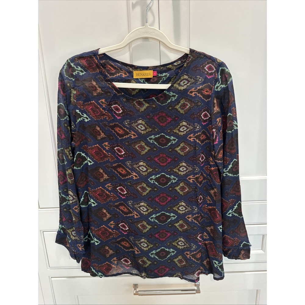 Benares Womens Tunic Blouse Geometric Design Size Small